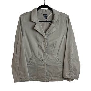 Eileen Fisher Jacket Khaki Beige Button Collar Long Sleeve Womens Size Medium